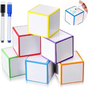 8 Pcs Dry Erase Blocks Set Dry Erase Blank Foam Dice Dry Erase Cubes with 2 Pieces Colorful Marker Pens for Game Math Classroom School Elementary Learning Tools Supplies Write Letters Numbers (8+2)