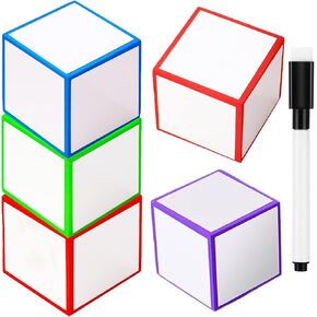 مجموعة نرد المسح الجاف مكونة من 4-2x2 بوصة متعددة الأغراض ملونة للكتابة على المسح الجاف كتل نرد جيب فارغة لرسم أرقام الحروف والمزيد من مستلزمات الفصول الدراسية التعليمية للأطفال (8+1) in Kuwait