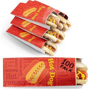 Stock Your Home Hot Dog Wrappers Foil Laminated Paper (100 Pack) Grease Resistant Red Hot Dog Sleeves Foil, Bulk Hot Dog Bags for Carnival Themed Party, Food Cart, Concession Stand