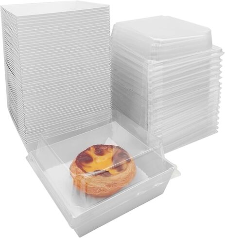 50 عبوة من علب الكيك الصغيرة مقاس 10.16 سم، وصناديق المعجنات الصغيرة، وصناديق الحلوى، وصناديق المكافآت الشفافة، وحاويات شرائح الكعك للاستعمال مرة واحدة للفحم والفراولة والسلع المخبوزة (أسود) in Kuwait