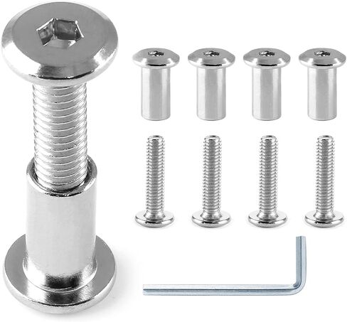 10 أزواج (20 قطعة) M6x25mm مسمار غطاء مقبس سداسي مع مفتاح ألين، مسامير توصيل الأثاث الفضية M6 برغي غاطس وصواميل ربط لخزانة حزام استبدال سرير الأطفال in Kuwait