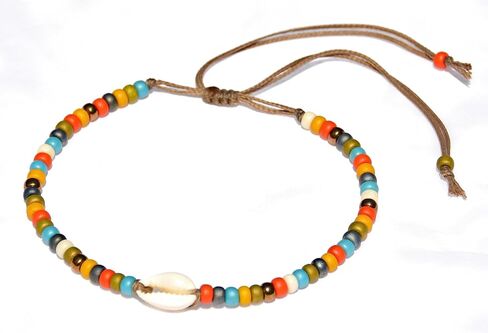 خلخال على شكل صدفة للنساء، سوار كاحل بوهيمي بوهيمي مقاوم للماء مطرز قابل للتعديل، خلخال من الخرز الملون على شكل صدف كاوري طبيعي، مجوهرات للقدم على طراز هاواي لصيف الشاطئ، مصنوعة يدويًا من قبل القبائل in Kuwait