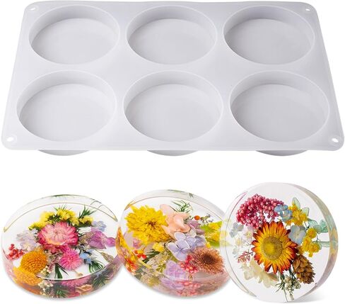 LET'S RESIN Coaster Resin Molds Silicone, Large 6 Cavity Silicone Molds for Resin, Extra Deep Round Silicone Coaster Molds for Epoxy Resin, Cups Mats, DIY Craft in Saudi Arabia