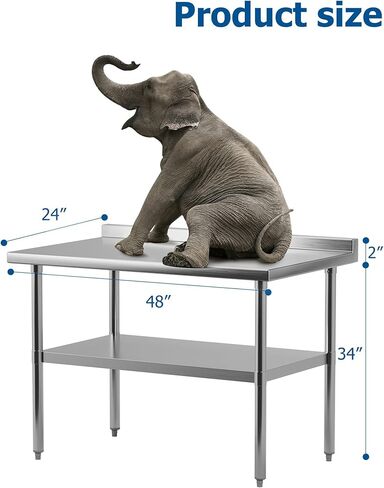 طاولة من الفولاذ المقاوم للصدأ مقاس 48 × 24 بوصة للإعداد والعمل، جزيرة مطبخ تجارية شديدة التحمل من الفولاذ المقاوم للصدأ مع رف سفلي وبلاش باكسبلاش للمطعم والمنزل in Kuwait