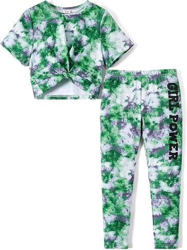 PATPAT Girls Clothing Sets Tie-dye Twist Front Short Sleeve Tops and Legging 2Pcs Outfits Girls Tracksuits in Saudi Arabia
