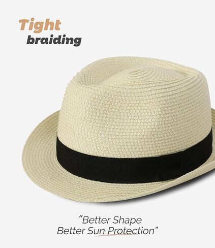 Straw Fedora Sun Hat for Women Men Short Brim Panama Trilby Beach Hat Packable Summer Hat UPF 50+ in Saudi Arabia
