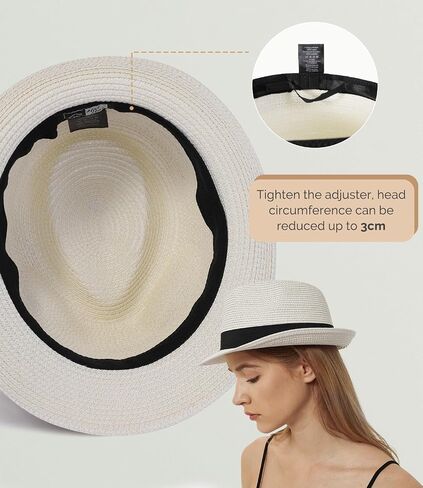 Straw Fedora Sun Hat for Women Men Short Brim Panama Trilby Beach Hat Packable Summer Hat UPF 50+ in Saudi Arabia