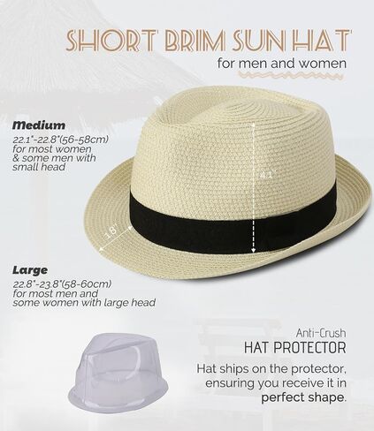 Straw Fedora Sun Hat for Women Men Short Brim Panama Trilby Beach Hat Packable Summer Hat UPF 50+ in Saudi Arabia