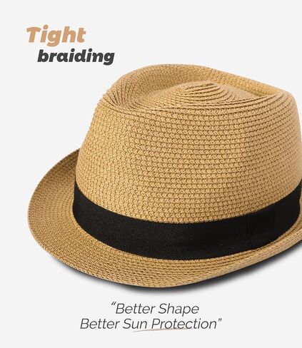 Straw Fedora Sun Hat for Women Men Short Brim Panama Trilby Beach Hat Packable Summer Hat UPF 50+ in Saudi Arabia