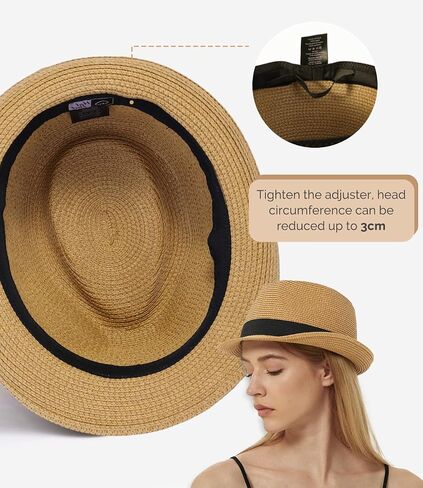 Straw Fedora Sun Hat for Women Men Short Brim Panama Trilby Beach Hat Packable Summer Hat UPF 50+ in Saudi Arabia