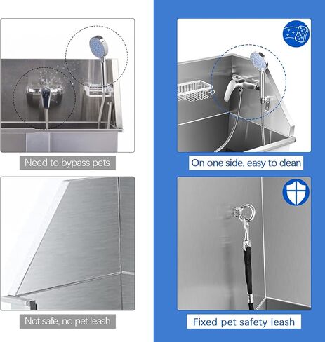 حوض استحمام للكلاب مقاس 34 بوصة، حوض استحمام من الفولاذ المقاوم للصدأ للكلاب، محطة غسيل احترافية، محطة استحمام للكلاب، حوض استحمام للكلاب الصغيرة والقطط وحوض استحمام مع سلالم يمكن الضغط عليها. in Kuwait