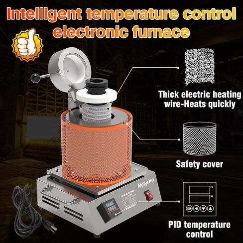 فرن صهر كهربائي 3 كجم، تسخين 1500 وات بسرعة، بحد أقصى 2102 درجة فهرنهايت طقم فرن صهر PID مجوهرات تكرير الصب، مع بوتقة وقالب سبيكة، للنحاس والذهب والفضة والألومنيوم in Kuwait