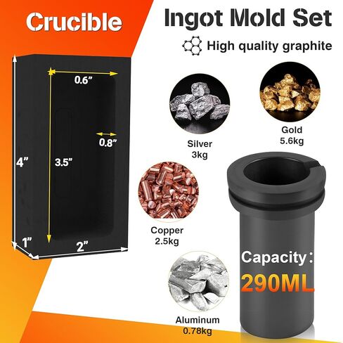 فرن صهر كهربائي 3 كجم، تسخين 1500 وات بسرعة، بحد أقصى 2102 درجة فهرنهايت طقم فرن صهر PID مجوهرات تكرير الصب، مع بوتقة وقالب سبيكة، للنحاس والذهب والفضة والألومنيوم in Kuwait