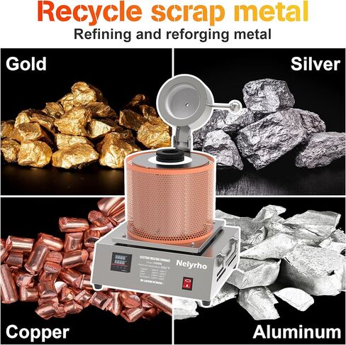 فرن صهر كهربائي 3 كجم، تسخين 1500 وات بسرعة، بحد أقصى 2102 درجة فهرنهايت طقم فرن صهر PID مجوهرات تكرير الصب، مع بوتقة وقالب سبيكة، للنحاس والذهب والفضة والألومنيوم in Kuwait