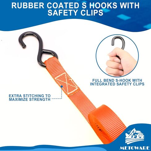 أشرطة السقاطة مربوطة لأسفل - قوة كسر 1764 رطل - 4 قطع من ربطات السقاطة مقاس 1 بوصة × 15 بوصة مع مقبض مبطن، وخطاف S مطلي، وحلقة ناعمة، وحقيبة تخزين لنقل البضائع، ومعدات العشب، والدراجة النارية (أسود) in Kuwait