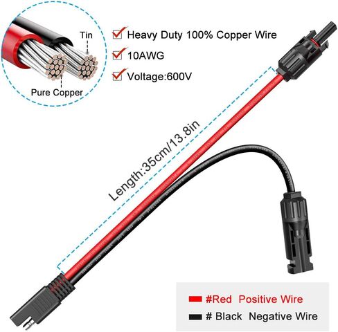 ELECTOP Solar Panel Connector Cable, 10AWG SAE Connector to Male & Female Solar Connectors PV Extension Cable Wire for RV Solar Panel DC Power Battery Charger with SAE Polarity Reverse Adapter in Saudi Arabia