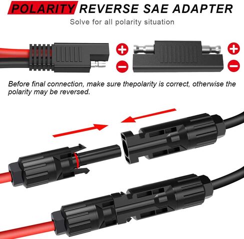 ELECTOP Solar Panel Connector Cable, 10AWG SAE Connector to Male & Female Solar Connectors PV Extension Cable Wire for RV Solar Panel DC Power Battery Charger with SAE Polarity Reverse Adapter in Saudi Arabia