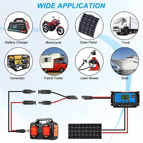 ELECTOP Solar Panel Connector Cable, 10AWG SAE Connector to Male & Female Solar Connectors PV Extension Cable Wire for RV Solar Panel DC Power Battery Charger with SAE Polarity Reverse Adapter in Saudi Arabia