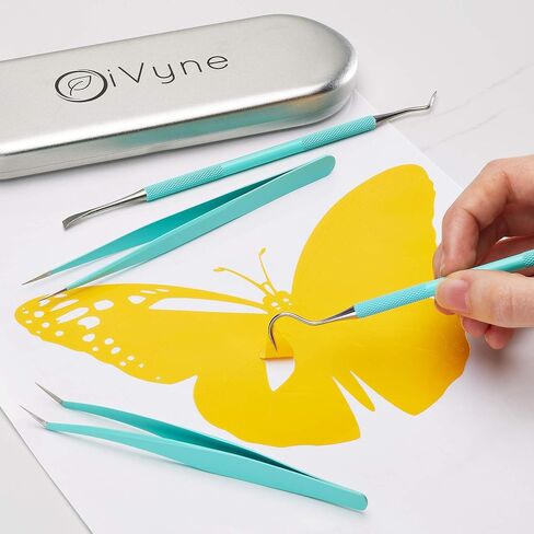 Premium Vinyl Weeding Tool Kit - Precision Stainless Steel Weeder - Hook and Pick with Fine Tweezers Crafting Set - by iVyne in Saudi Arabia