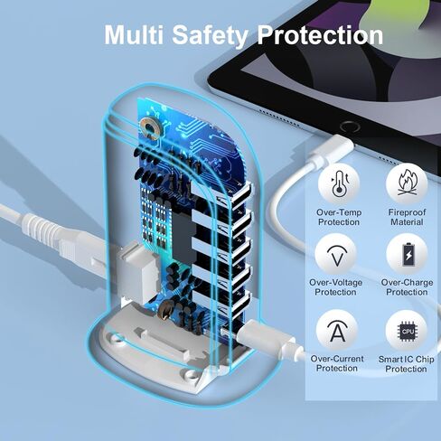 محطة شحن لأجهزة متعددة، موزع USB مع 5 منافذ USB+1 من النوع C إجمالي 60 وات، كتل شحن شحن سريع لأدوات Apple/Samsung/Android، ملحقات مكتب المنزل اللطيفة in Saudi Arabia