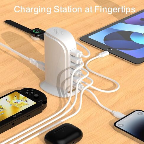 محطة شحن لأجهزة متعددة، موزع USB مع 5 منافذ USB+1 من النوع C إجمالي 60 وات، كتل شحن شحن سريع لأدوات Apple/Samsung/Android، ملحقات مكتب المنزل اللطيفة in Saudi Arabia