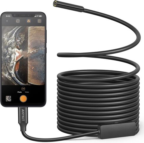 كاميرا المنظار مع الضوء، Anykit 1080P HD Borescope مع 8 مصابيح LED، منظار USB مع كاميرا ثعبان شبه صلبة بطول 16.5 قدم، كاميرا فحص مقاومة للماء IP67 لهواتف iPhone، iPad، OTG Android in Kuwait
