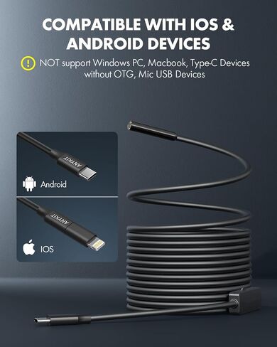 كاميرا المنظار مع الضوء، Anykit 1080P HD Borescope مع 8 مصابيح LED، منظار USB مع كاميرا ثعبان شبه صلبة بطول 16.5 قدم، كاميرا فحص مقاومة للماء IP67 لهواتف iPhone، iPad، OTG Android in Kuwait