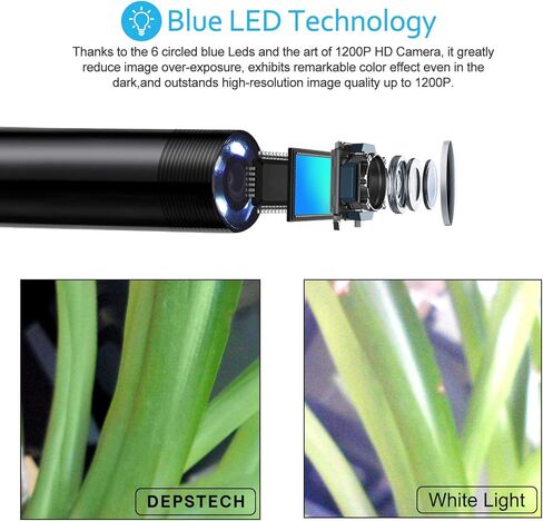 منظار DEPSTECH اللاسلكي، IP67 مقاوم للماء واي فاي بوريسكوب التفتيش 2.0 ميجابيكسل HD كاميرا ثعبان للهواتف الذكية Android وiOS، iPhone، iPad، Samsung - أسود (11.5FT) in Kuwait