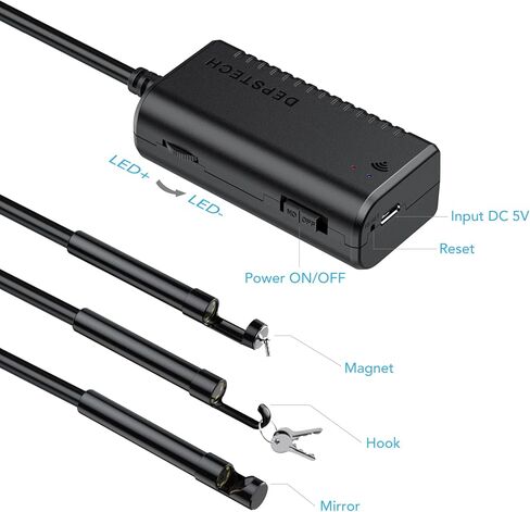 منظار DEPSTECH اللاسلكي، IP67 مقاوم للماء واي فاي بوريسكوب التفتيش 2.0 ميجابيكسل HD كاميرا ثعبان للهواتف الذكية Android وiOS، iPhone، iPad، Samsung - أسود (11.5FT) in Kuwait