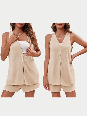 Imily Bela Womens Maternity Nursing Pajama Sets Tank Tops Shorts Set 2 Piece Pregnancy PJS Sleepwear in Saudi Arabia