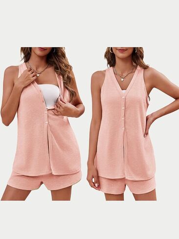 Imily Bela Womens Maternity Nursing Pajama Sets Tank Tops Shorts Set 2 Piece Pregnancy PJS Sleepwear in Saudi Arabia