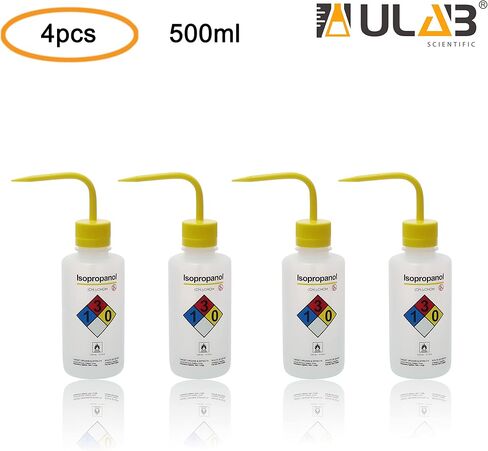 مجموعة زجاجات الغسيل العلمية من ULAB، واحدة من كل زجاجات غسيل آمنة للتهوية الذاتية من الماء المقطر والأسيتون، حجم 500 مل، مادة LDPE، قطعة واحدة من زجاجة غسيل عامة واسعة الفم، مادة LDPE in Kuwait