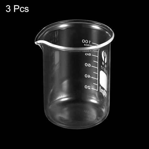 PATIKIL 3Pcs 10ml Low Form Glass Beaker, 3.3 Borosilicate Glass Graduated Printed Scale Measuring Cups with Spout for Kitchen Lab Liquids in Kuwait