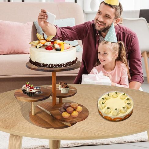 مجموعة من 4 رافعات بوفيه خشبية، ورافعات عرض طعام مربعة للبيع بالتجزئة للحفلات، وحوامل بيتزا من الخشب المحروق والأسلاك المعدنية السوداء للتقديم in Kuwait