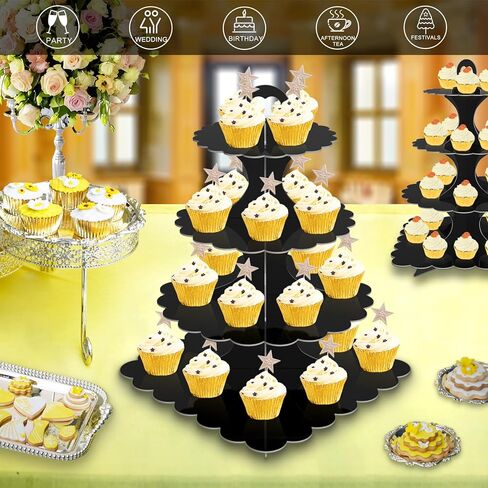 4-Tier Pink Cupcake Stand Tower, 2 Pack Cardboard Cup Cake Holder, Cupcake Display for 48 Cupcakes, Perfect for Baby Shower Party Supplies Dessert Birthday Theme Decoration in Saudi Arabia