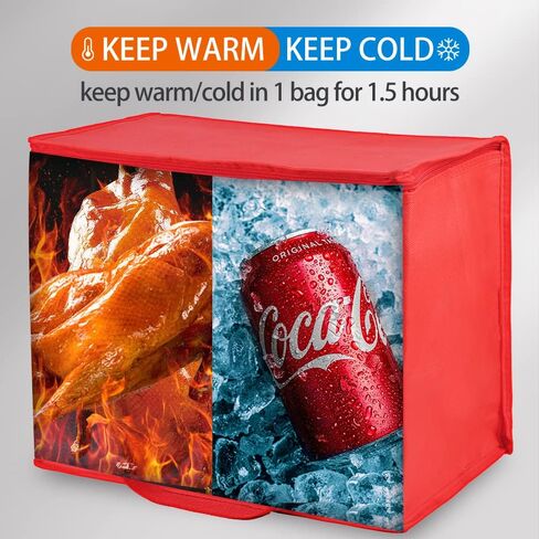 حقيبة توصيل طعام معزولة من بوداون مكونة من 4 قطع، حقيبة عازلة لحمل البقالة بحجم كبير جدًا جدًا جدًا للأطعمة الساخنة والباردة، تجارية، حقيبة تدفئة قابلة لإعادة الاستخدام ذات سعة كبيرة، أسود in Kuwait