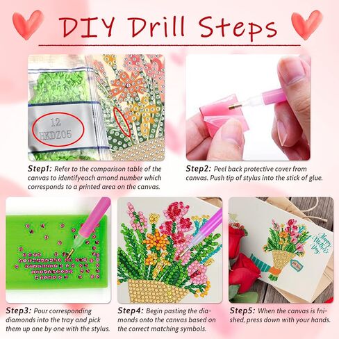 8 مجموعات من بطاقات الفن الماسي لعيد الأم، مجموعة DIY لعيد الأم والأب، أحبك شكرًا لك، بطاقات تهنئة فنية ماسية خماسية الأبعاد، هدايا فنية للعائلة الأم والأب in Kuwait