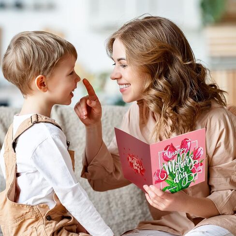 8 مجموعات من بطاقات الفن الماسي لعيد الأم، مجموعة DIY لعيد الأم والأب، أحبك شكرًا لك، بطاقات تهنئة فنية ماسية خماسية الأبعاد، هدايا فنية للعائلة الأم والأب in Kuwait