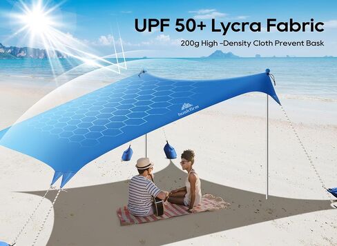Beach Tent Sun Shelter 10 x 10 FT, UPF50+ Beach Canopy Tent Sun Shade, Beach Shade Canopy with 8 Sandbags 4 Aluminum Poles Carrying Bag and Sand Shovel, Tent for Beach Camping Fishing Picnics in Saudi Arabia