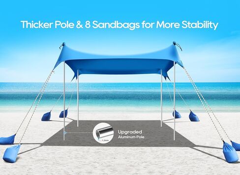Beach Tent Sun Shelter 10 x 10 FT, UPF50+ Beach Canopy Tent Sun Shade, Beach Shade Canopy with 8 Sandbags 4 Aluminum Poles Carrying Bag and Sand Shovel, Tent for Beach Camping Fishing Picnics in Saudi Arabia