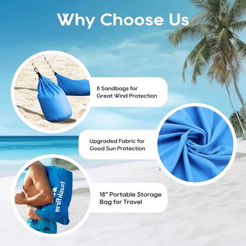 Beach Tent Sun Shelter 10 x 10 FT, UPF50+ Beach Canopy Tent Sun Shade, Beach Shade Canopy with 8 Sandbags 4 Aluminum Poles Carrying Bag and Sand Shovel, Tent for Beach Camping Fishing Picnics in Saudi Arabia