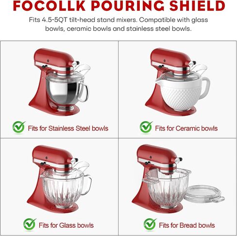 Pouring Shield for KitchenAid 4.5-5QT Mixer Bowl(Stainless Steel, Glass, Ceramic) - Secure Fit Splash Guard for KitchenAid Tilt-Head Stand Mixers and Dishwasher Safe in Kuwait