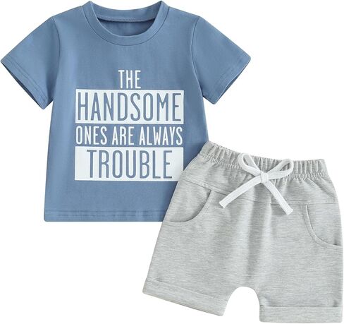 Toddler Baby Boy Clothes Mamas Little Boy Summer Outfit Short Sleeve Letter T Shirt Tops Newborn Rolled Shorts Set in Saudi Arabia