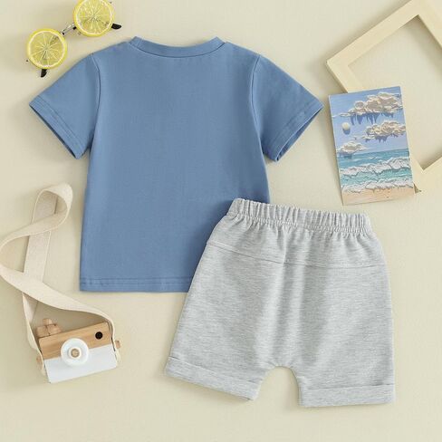 Toddler Baby Boy Clothes Mamas Little Boy Summer Outfit Short Sleeve Letter T Shirt Tops Newborn Rolled Shorts Set in Saudi Arabia