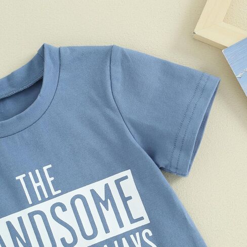 Toddler Baby Boy Clothes Mamas Little Boy Summer Outfit Short Sleeve Letter T Shirt Tops Newborn Rolled Shorts Set in Saudi Arabia