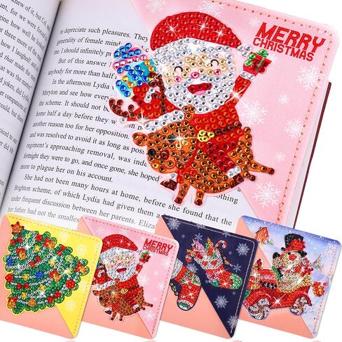BSRESIN Christmas Diamond Art Bookmarks, 4 PCS Cute Diamond Art Bookmarks for Book Lovers, Christmas Gift DIY Diamond Art Accessories, Diamond Art Kits for Adults in Kuwait
