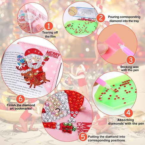 BSRESIN Christmas Diamond Art Bookmarks, 4 PCS Cute Diamond Art Bookmarks for Book Lovers, Christmas Gift DIY Diamond Art Accessories, Diamond Art Kits for Adults in Kuwait