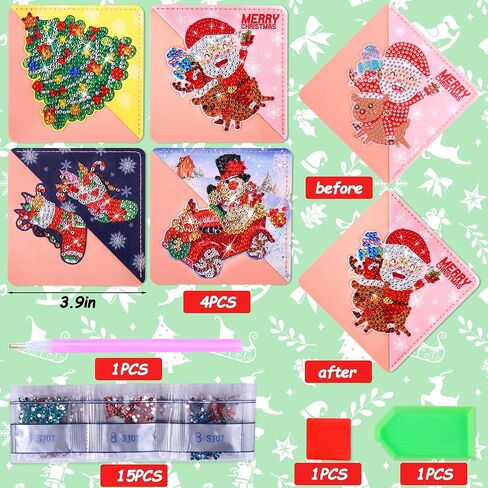 BSRESIN Christmas Diamond Art Bookmarks, 4 PCS Cute Diamond Art Bookmarks for Book Lovers, Christmas Gift DIY Diamond Art Accessories, Diamond Art Kits for Adults in Kuwait
