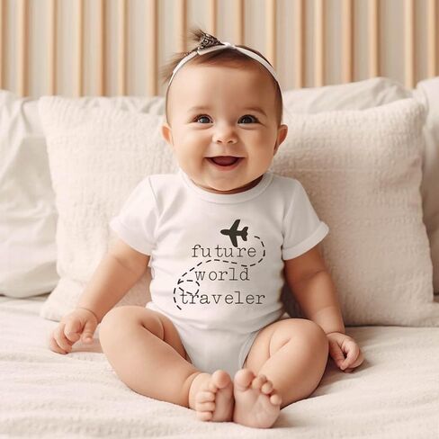Future World Traveler Bodysuit Cute Pregnancy Announcement Reveal Romper Infant Adventure Shower Gift (0-6 Months, Funny Print-Short Sleeve Romper) in Saudi Arabia