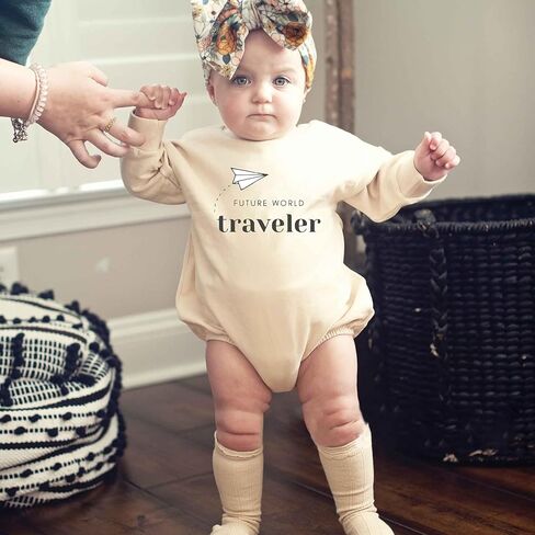 فيوتشر وورلد ترافيلر بدلة لطيفة للإعلان عن الحمل تكشف عن رومبر هدية استحمام للرضع (0-6 أشهر، طباعة مرحة - رومبر قصير الأكمام) in Kuwait